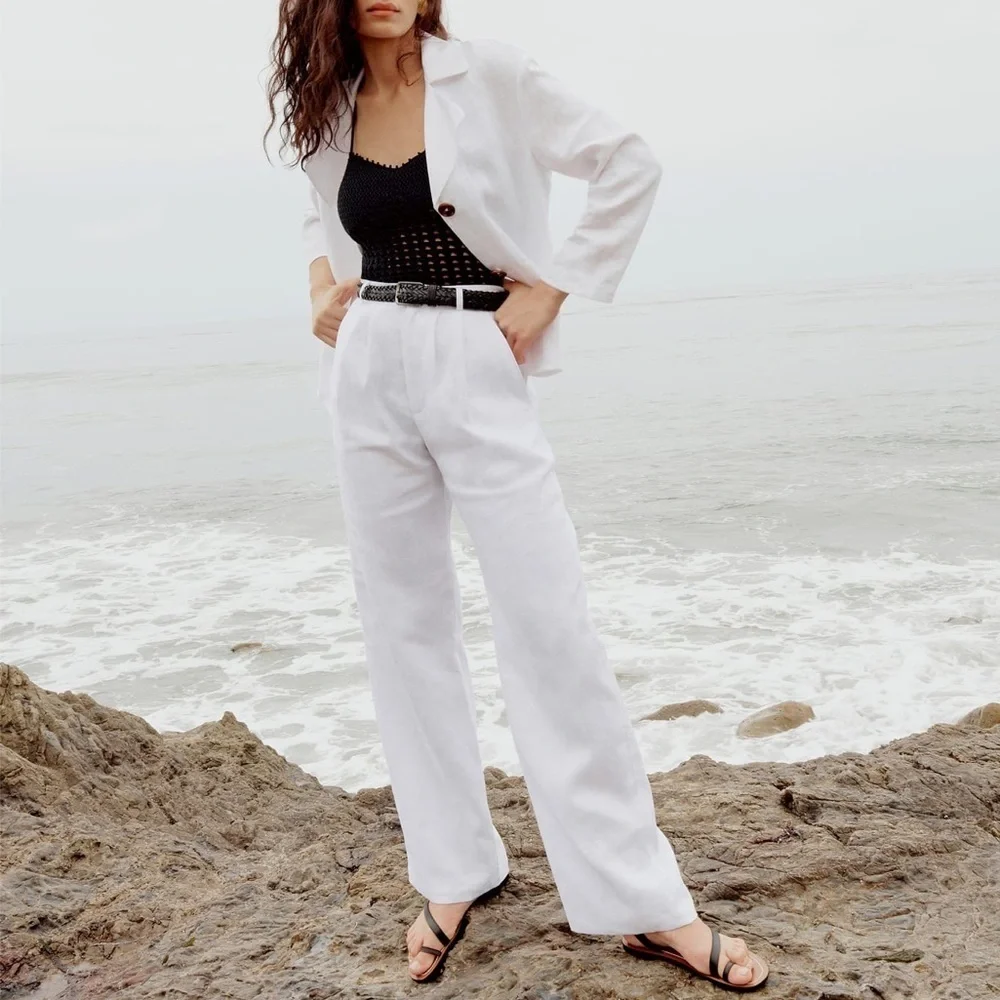 Reformation Pants Vesta White Linen Wide Leg Trousers‎ Sz 0